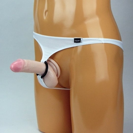 Men's Two-Way Stretchy Thong with Large Penis Ring White - Sexy male underwear with cock ring - Kanojo Toys
